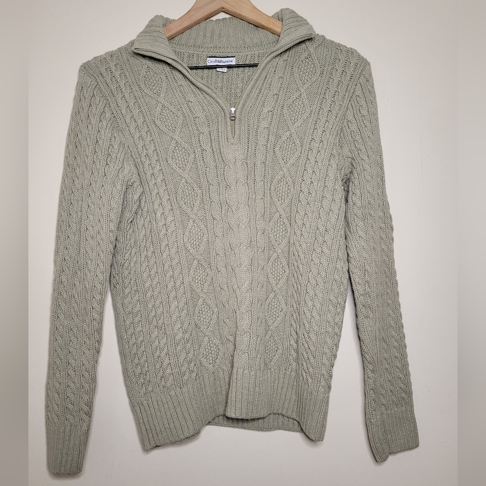 Croft & Barrow green zip henley cable knit turtleneck, large